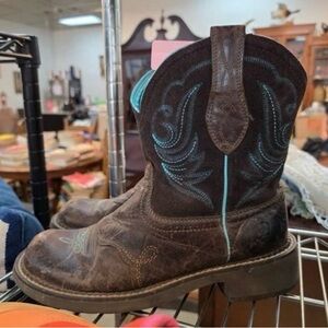 Ariat Brown Heeled Boots with Blue Stitching